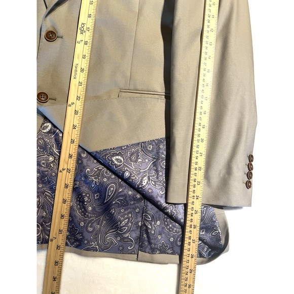 Custom Bespoke 48R Khaki Beige Blazer Sport Coat Jacket Loaded - Picture 15 of 16